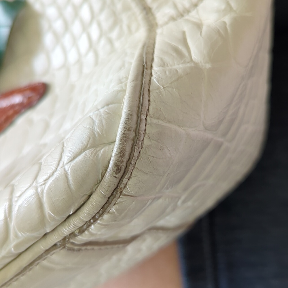 Vintage Brahmin White Leather With Stone Floral Bag - Picture 13 of 16
